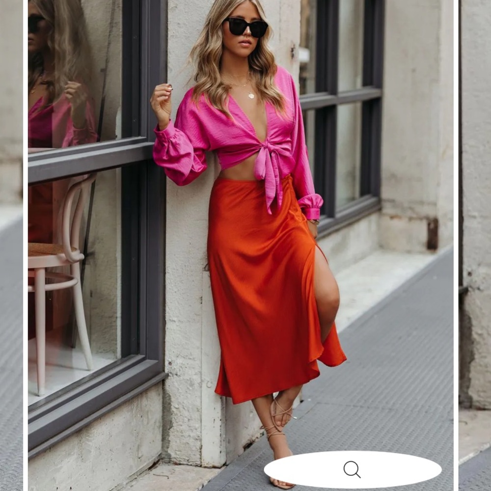 Vici Orange Satin Midi Skirt 🧡